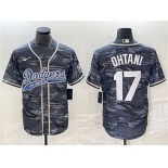 Men's Los Angeles Dodgers #17 Shohei Ohtani Gray Camo Cool Base With Patch Stitched Jersey