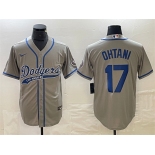 Men's Los Angeles Dodgers #17 Shohei Ohtani Gray Cool Base With Patch Stitched Baseball Jersey