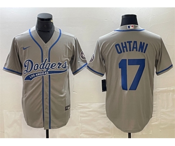 Men's Los Angeles Dodgers #17 Shohei Ohtani Gray Cool Base With Patch Stitched Baseball Jersey