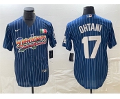 Men's Los Angeles Dodgers #17 Shohei Ohtani Navy Cool Base With Patch Stitched Baseball Jersey