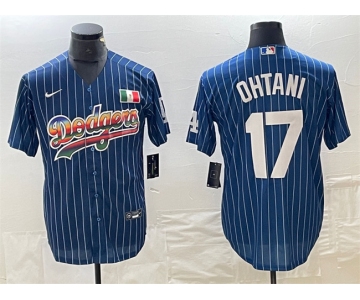 Men's Los Angeles Dodgers #17 Shohei Ohtani Navy Cool Base With Patch Stitched Baseball Jersey