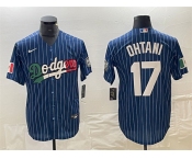 Men's Los Angeles Dodgers #17 Shohei Ohtani Navy Cool Base With Patch Stitched Baseball Jerseys