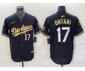 Men's Los Angeles Dodgers #17 Shohei Ohtani Number Black Gold Fashion Stitched Cool Base Limited Jersey