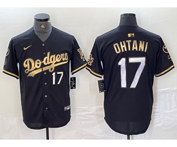 Men's Los Angeles Dodgers #17 Shohei Ohtani Number Black Gold Fashion Stitched Cool Base Limited Jersey