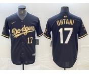 Men's Los Angeles Dodgers #17 Shohei Ohtani Number Black Gold Stitched Cool Base Nike Jersey