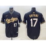 Men's Los Angeles Dodgers #17 Shohei Ohtani Number Black Gold Stitched Cool Base Nike Jerseys