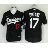 Men's Los Angeles Dodgers #17 Shohei Ohtani Number Black Stitched Cool Base Nike Jersey