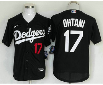 Men's Los Angeles Dodgers #17 Shohei Ohtani Number Black Stitched Cool Base Nike Jersey