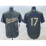 Men's Los Angeles Dodgers #17 Shohei Ohtani Number Green Salute To Service Stitched Cool Base Nike Jersey