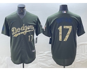 Men's Los Angeles Dodgers #17 Shohei Ohtani Number Green Salute To Service Stitched Cool Base Nike Jersey