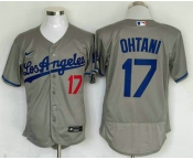 Men's Los Angeles Dodgers #17 Shohei Ohtani Number Grey With Los Stitched Flex Base Nike Jersey