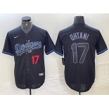 Mens Los Angeles Dodgers #17 Shohei Ohtani Number Lights Out Black Fashion Stitched Cool Base Nike Jersey