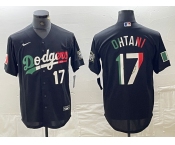 Men's Los Angeles Dodgers #17 Shohei Ohtani Number Mexico Black Cool Base Stitched Baseball Jersey