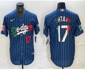 Men's Los Angeles Dodgers #17 Shohei Ohtani Number Mexico Blue Pinstripe Cool Base Stitched Jersey