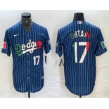 Men's Los Angeles Dodgers #17 Shohei Ohtani Number Mexico Blue Pinstripe Cool Base Stitched Jerseys