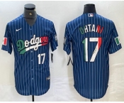 Men's Los Angeles Dodgers #17 Shohei Ohtani Number Mexico Blue Pinstripe Cool Base Stitched Jerseys