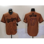 Men's Los Angeles Dodgers #17 Shohei Ohtani Number Olive Cool Base Limited Stitched Jersey