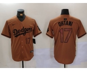 Men's Los Angeles Dodgers #17 Shohei Ohtani Number Olive Cool Base Limited Stitched Jersey