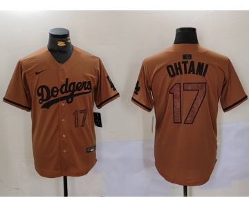 Men's Los Angeles Dodgers #17 Shohei Ohtani Number Olive Cool Base Limited Stitched Jersey