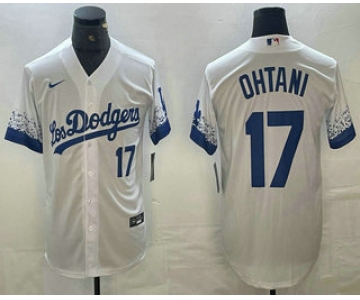 Mens Los Angeles Dodgers #17 Shohei Ohtani Number White 2021 City Connect Cool Base Stitched Jersey