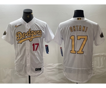 Men's Los Angeles Dodgers #17 Shohei Ohtani Number White 2022 All Star Stitched Flex Base Nike Jersey