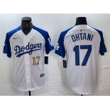 Men's Los Angeles Dodgers #17 Shohei Ohtani Number White Blue Fashion Stitched Cool Base Limited Jersey