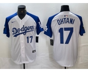 Men's Los Angeles Dodgers #17 Shohei Ohtani Number White Blue Fashion Stitched Cool Base Limited Jersey