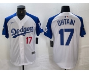 Men's Los Angeles Dodgers #17 Shohei Ohtani Number White Blue Fashion Stitched Cool Base Limited Jerseys