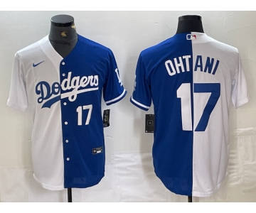 Mens Los Angeles Dodgers #17 Shohei Ohtani Number White Blue Two Tone Stitched Baseball Jersey