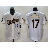 Mens Los Angeles Dodgers #17 Shohei Ohtani Number White Gold Fashion Stitched Cool Base Limited Jersey