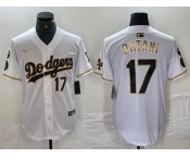 Men's Los Angeles Dodgers #17 Shohei Ohtani Number White Gold Fashion Stitched Cool Base Limited Jersey