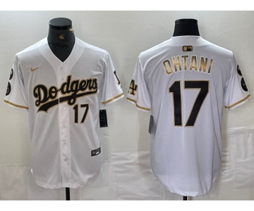 Men's Los Angeles Dodgers #17 Shohei Ohtani Number White Gold Fashion Stitched Cool Base Limited Jersey