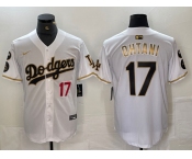 Men's Los Angeles Dodgers #17 Shohei Ohtani Number White Gold Fashion Stitched Cool Base Limited Jerseys