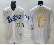 Men's Los Angeles Dodgers #17 Shohei Ohtani Number White Gold Stitched Cool Base Nike Jerseys