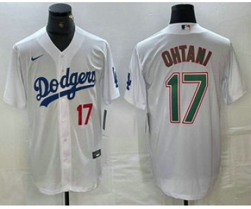 Men's Los Angeles Dodgers #17 Shohei Ohtani Number White Green Stitched Cool Base Nike Jersey