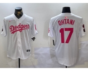 Men's Los Angeles Dodgers #17 Shohei Ohtani Number White Pink Limited Cool Base Stitched Jersey