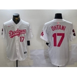 Men's Los Angeles Dodgers #17 Shohei Ohtani Number White Pink Limited Cool Base Stitched Jerseys