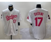 Men's Los Angeles Dodgers #17 Shohei Ohtani Number White Pink Limited Cool Base Stitched Jerseys