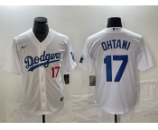 Men's Los Angeles Dodgers #17 Shohei Ohtani Number White Stitched Cool Base Nike Jersey