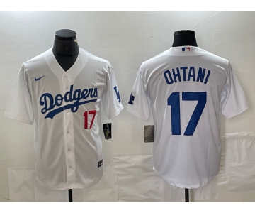 Men's Los Angeles Dodgers #17 Shohei Ohtani Number White Stitched Cool Base Nike Jersey