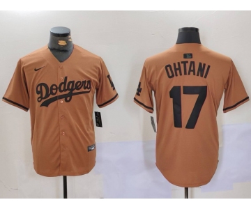 Men's Los Angeles Dodgers #17 Shohei Ohtani Olive Black Cool Base Limited Stitched Jersey