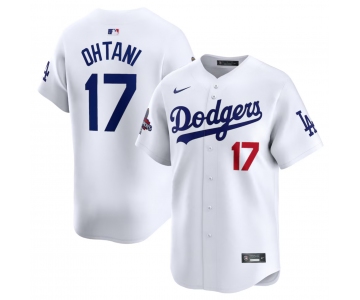 Men's Los Angeles Dodgers #17 Shohei Ohtani White 2024 World Series Champions Home Limited Stitched Baseball Jersey