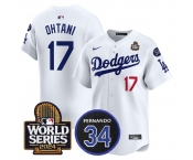 Men's Los Angeles Dodgers #17 Shohei Ohtani White 2024 World Series With Fernando Memorial Patch Limited Stitched Baseball Jersey