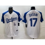 Men's Los Angeles Dodgers #17 Shohei Ohtani White Blue Fashion Stitched Cool Base Limited Jersey