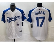 Men's Los Angeles Dodgers #17 Shohei Ohtani White Blue Fashion Stitched Cool Base Limited Jersey