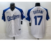 Men's Los Angeles Dodgers #17 Shohei Ohtani White Blue Fashion Stitched Cool Base Limited Jerseys