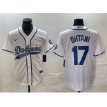 Men's Los Angeles Dodgers #17 Shohei Ohtani White Cool Base With Patch Stitched Baseball Jersey