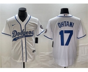 Men's Los Angeles Dodgers #17 Shohei Ohtani White Cool Base With Patch Stitched Baseball Jersey