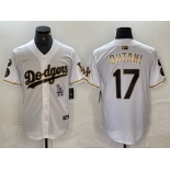 Men's Los Angeles Dodgers #17 Shohei Ohtani White Gold Fashion Stitched Cool Base Limited Jersey