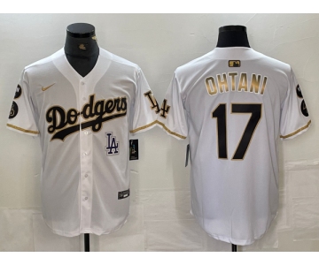 Men's Los Angeles Dodgers #17 Shohei Ohtani White Gold Fashion Stitched Cool Base Limited Jersey